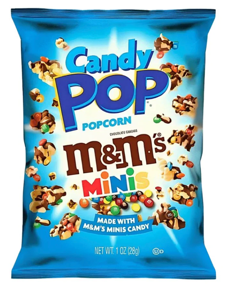 Candy Pop Popcorn M&M's Minis, popcorn ricoperti di cioccolato e M&M's mini