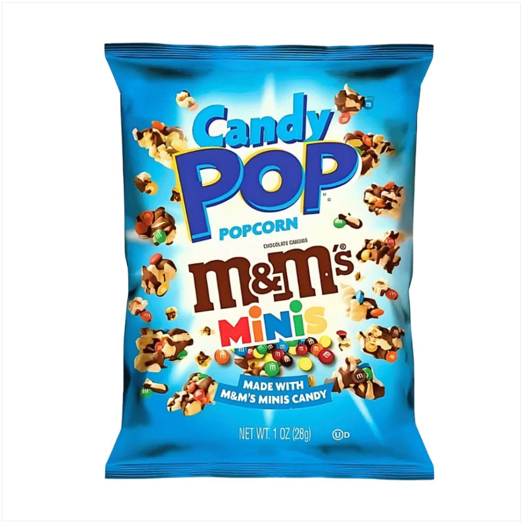 Candy Pop Popcorn M&M's Minis, popcorn ricoperti di cioccolato e M&M's mini